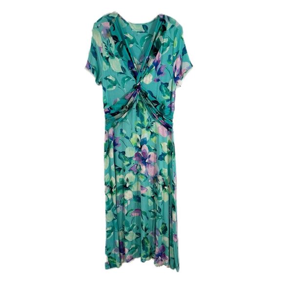 Soft Surroundings Floral Jersey Maxi Dress Womens M Blue Short Sleeve V Neck - Picture 1 of 10